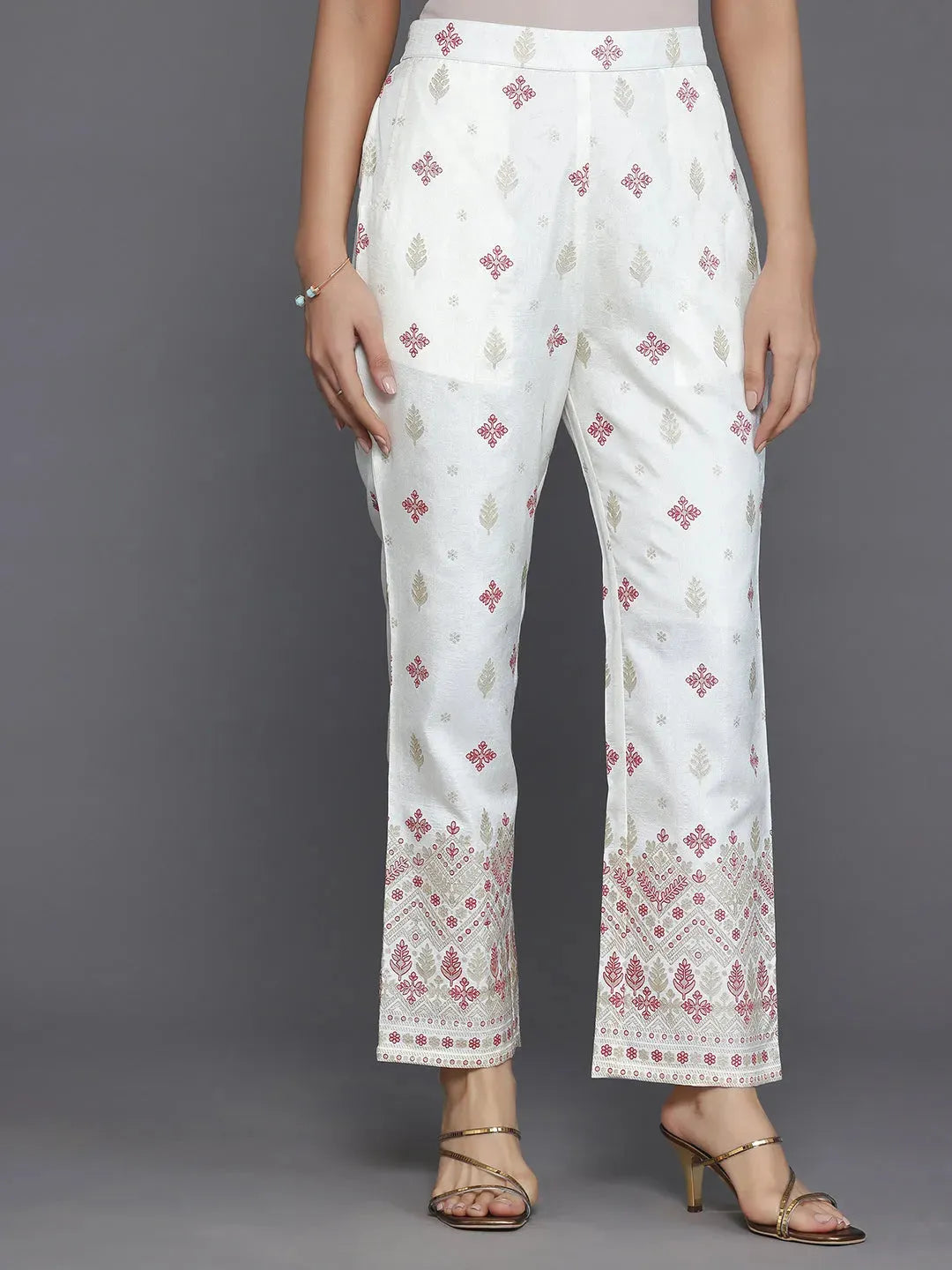  Off White Printed Silk Blend Straight Suit With Dupatta 