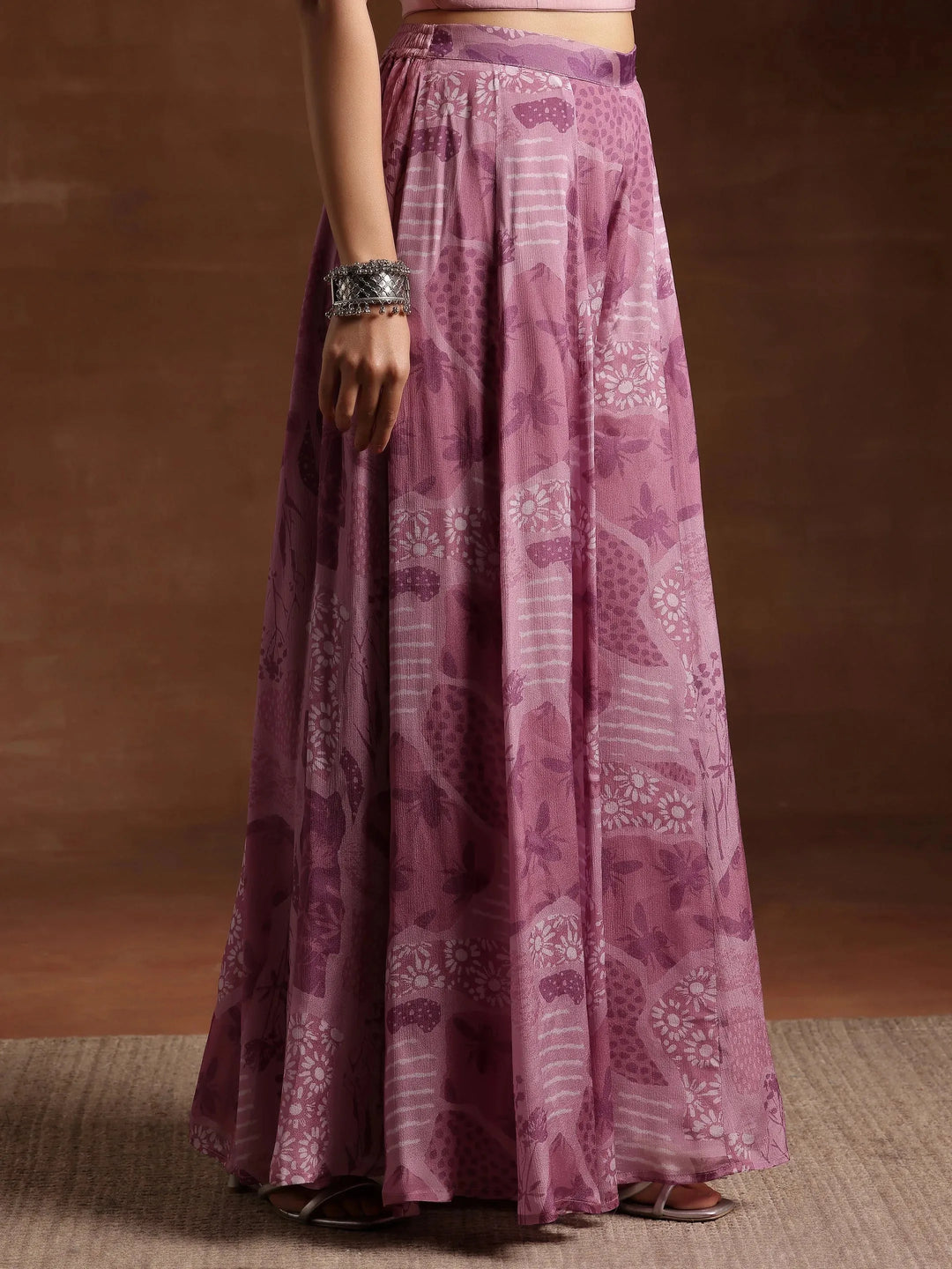  Mauve Printed Silk Blend Co-Ords 