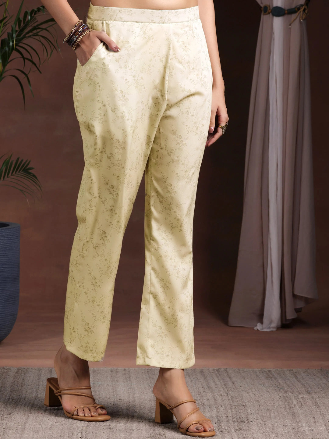  Beige Printed Poly Crepe Straight Suit With Dupatta 
