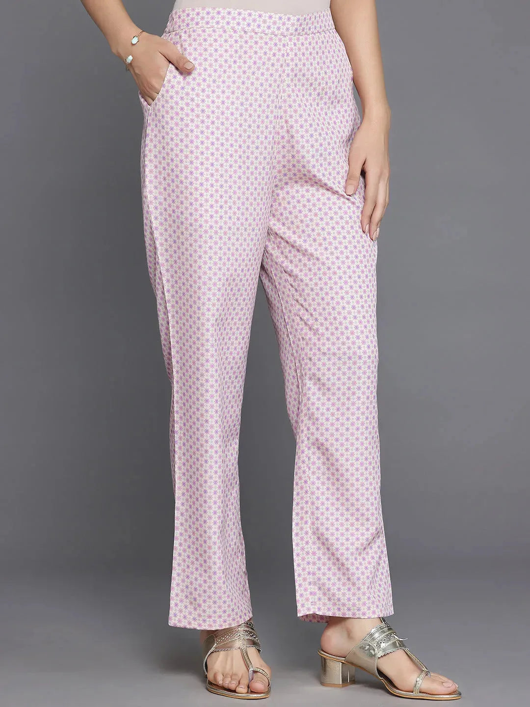  Pink Printed Poly Crepe Straight Suit With Dupatta 