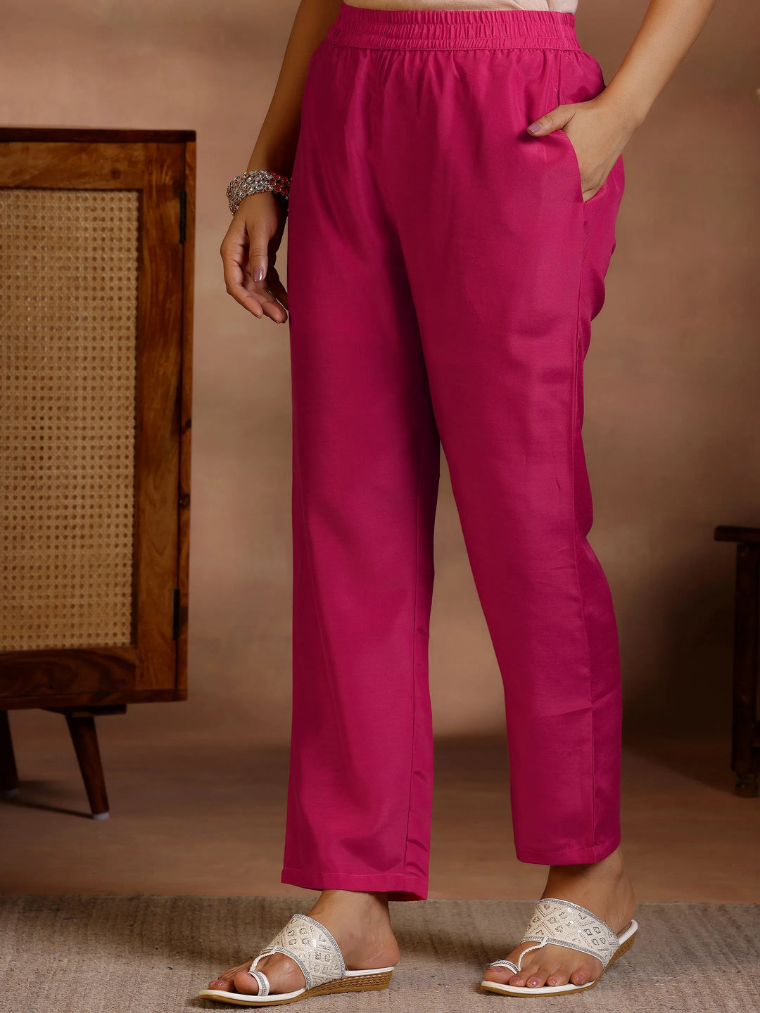  Pink Printed Silk Blend Straight Suit With Dupatta 