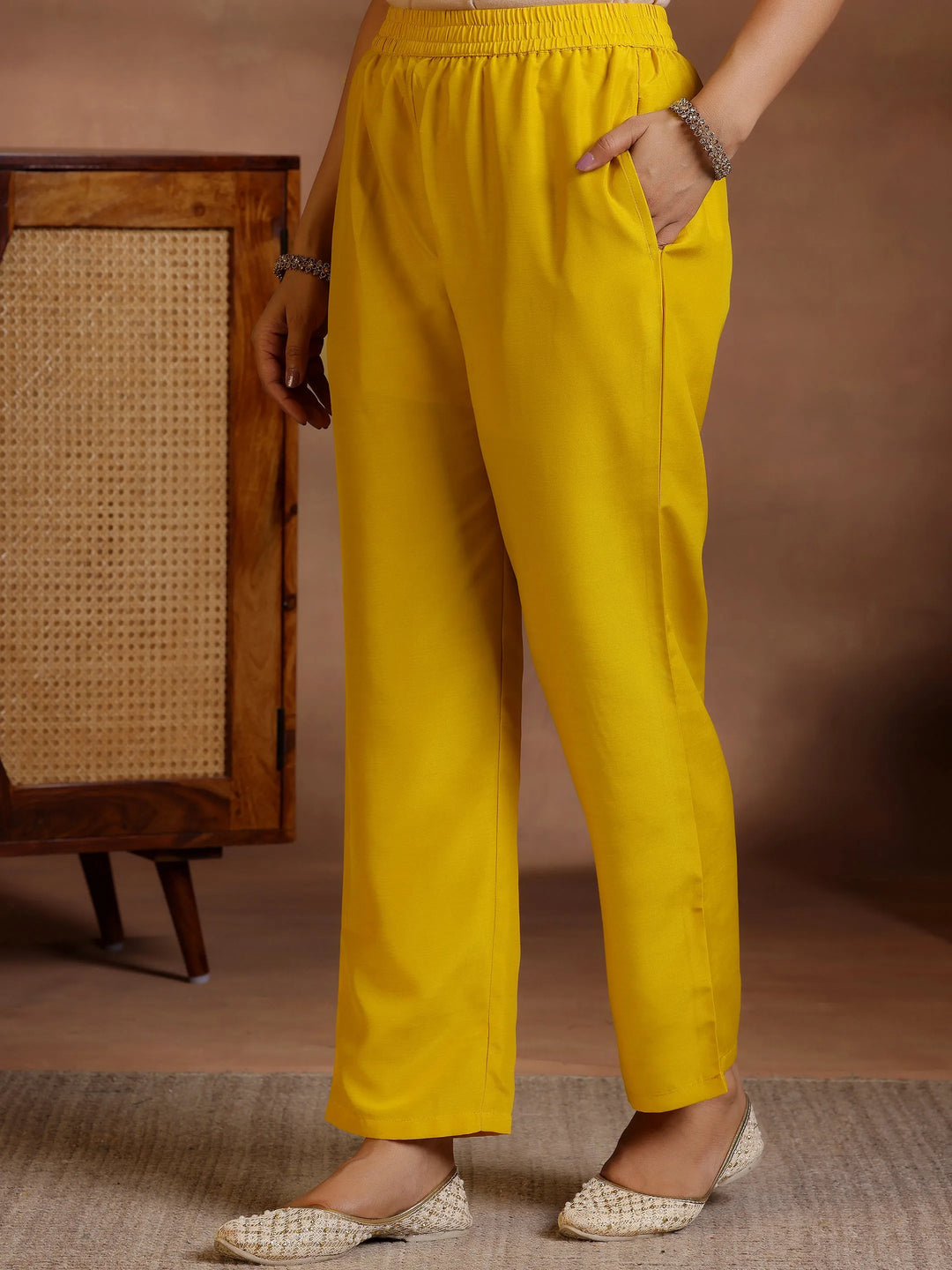  Mustard Woven Design Silk Blend Straight Suit With Dupatta 
