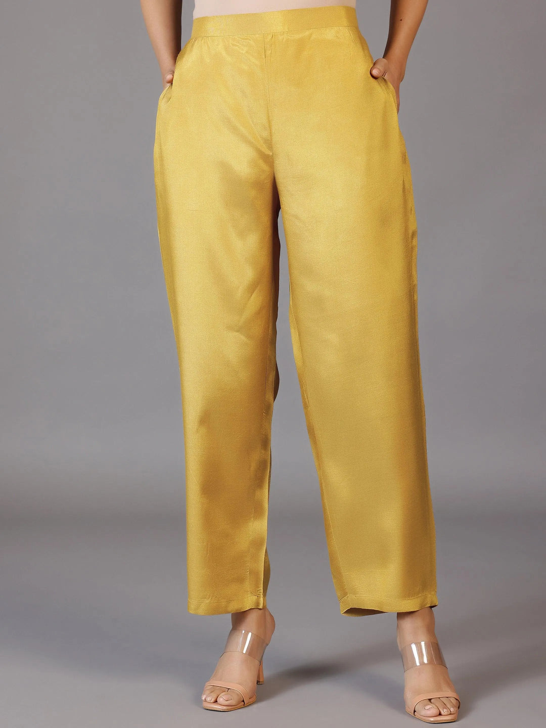 Mustard Printed Silk Blend Straight Suit With Dupatta - Libas 