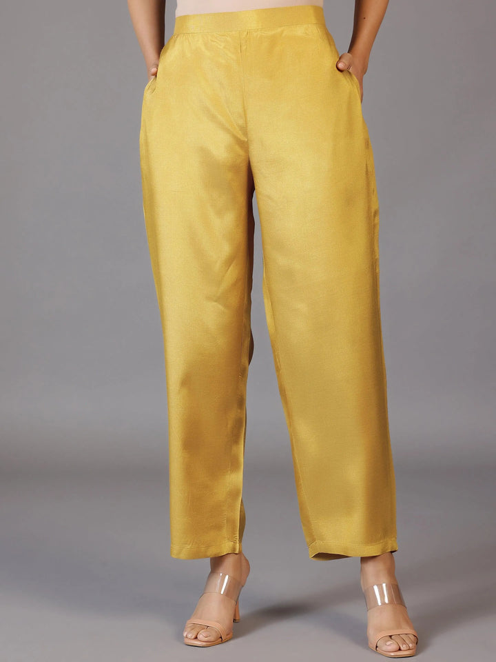 Mustard Printed Silk Blend Straight Suit With Dupatta - Libas
