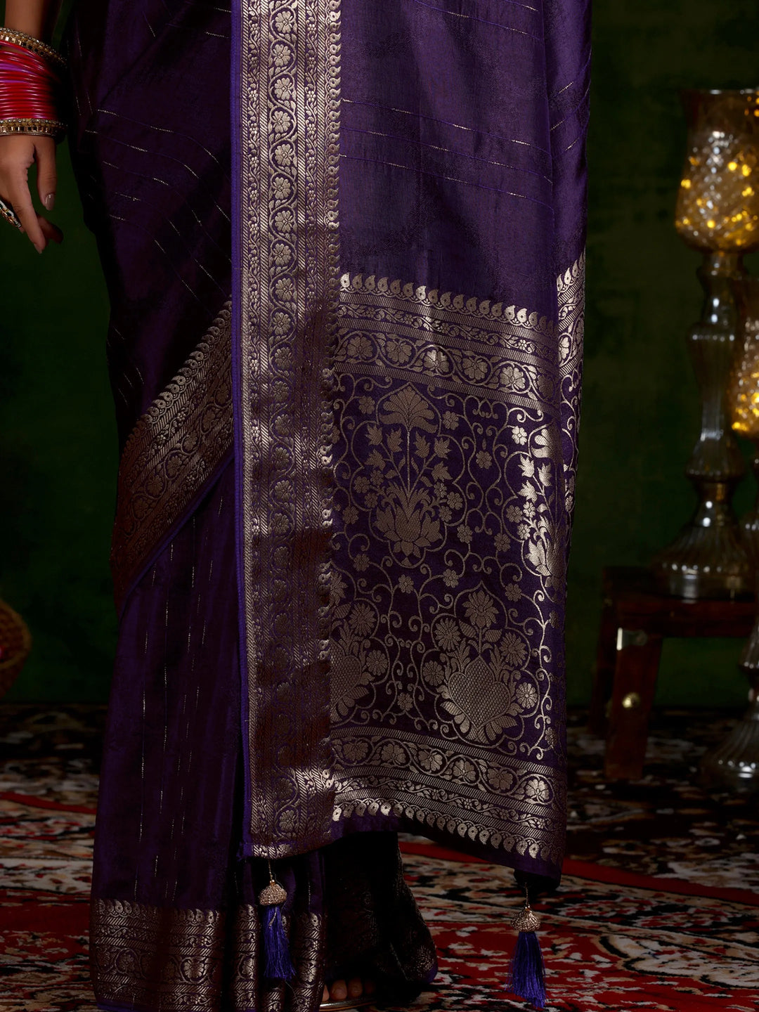  Purple Woven Design Silk Blend Saree With Unstitched Blouse Piece 