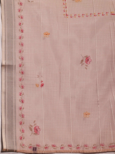 Peach Printed Cotton Straight Suit With Dupatta - Libas