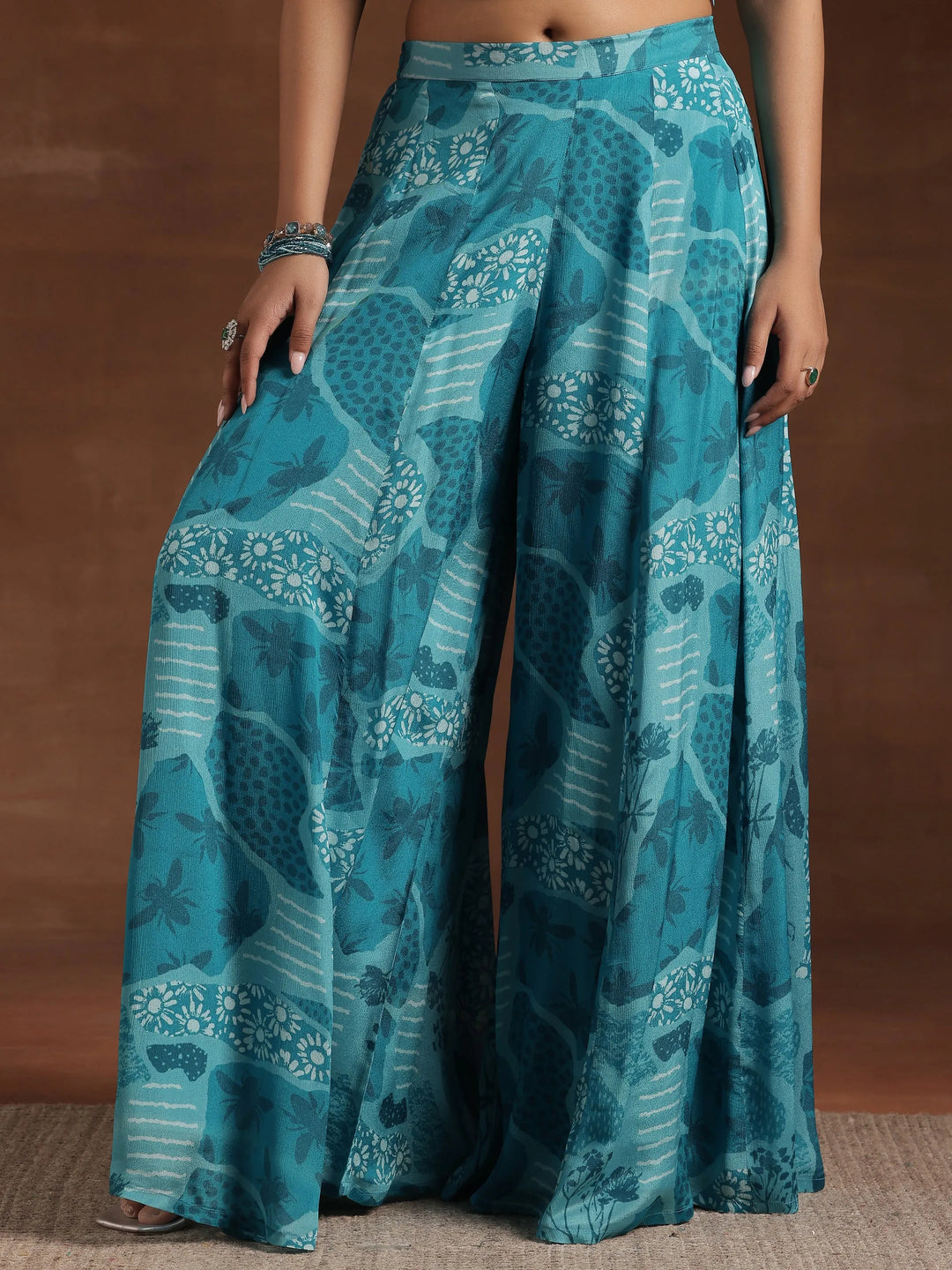  Blue Printed Silk Blend Co-Ords 