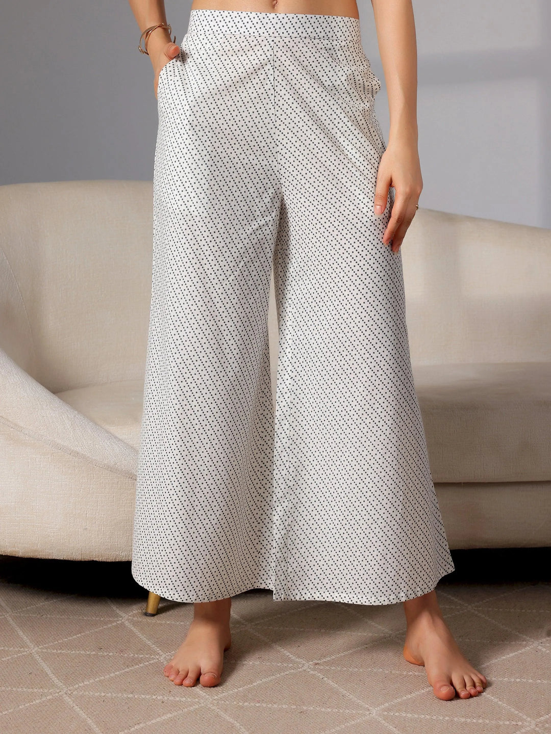 Cream Printed Cotton Night Suits - Libas 