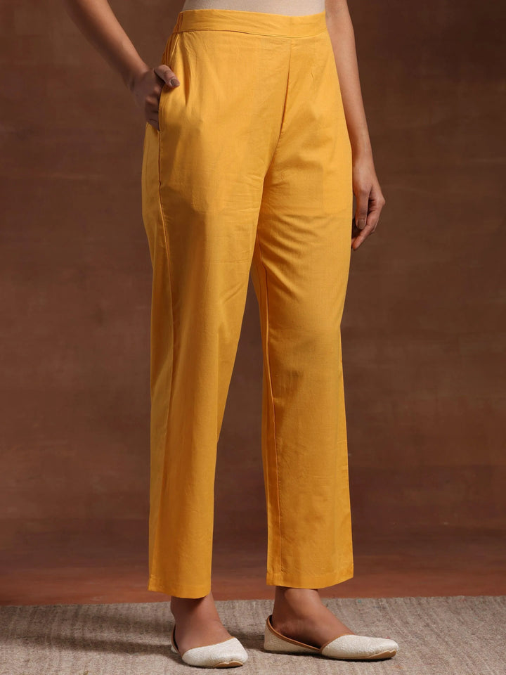 Mustard Striped Cotton Straight Suit With Dupatta - Libas