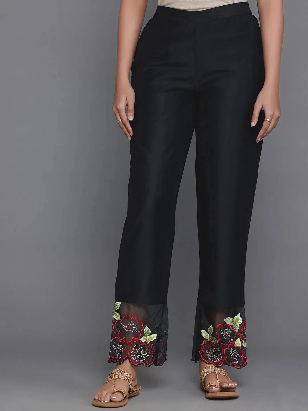  Black Solid Silk Blend Straight Suit With Dupatta 