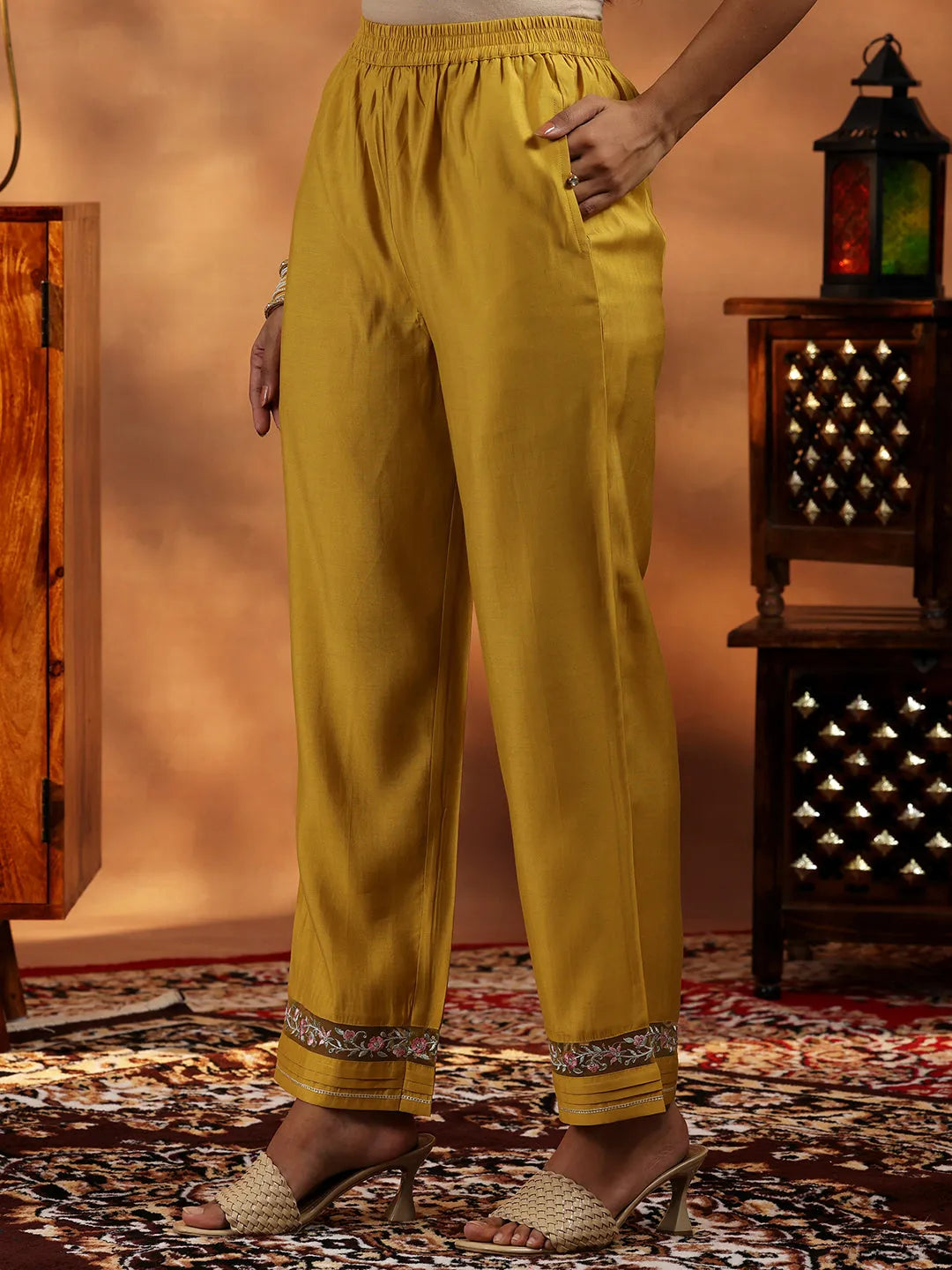  Mustard Yoke Design Silk Blend Straight Suit With Dupatta 