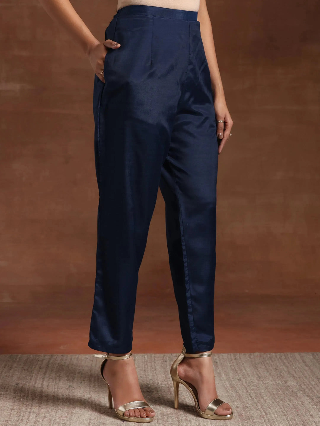  Blue Self Design Silk Blend Straight Suit With Dupatta 