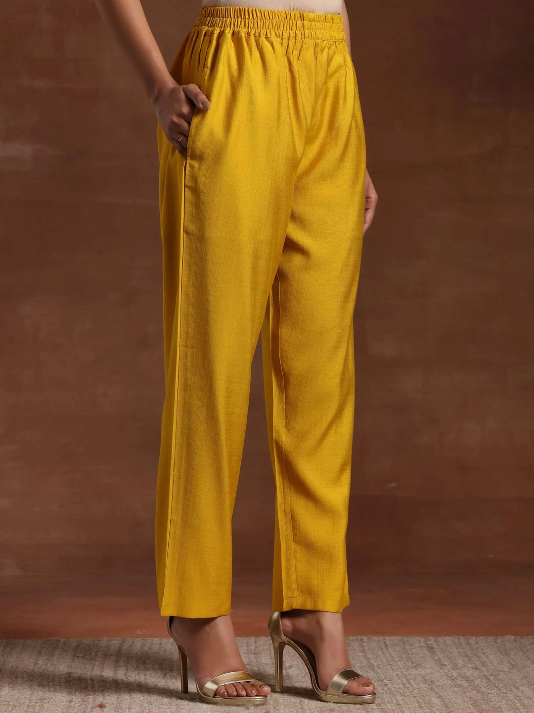  Mustard Embroidered Silk Blend Straight Suit With Dupatta 