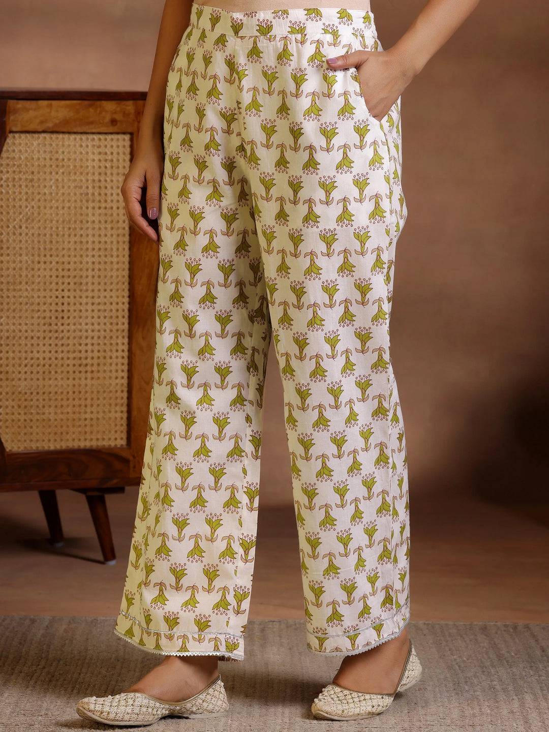  Beige Printed Cotton Straight Suit With Dupatta 