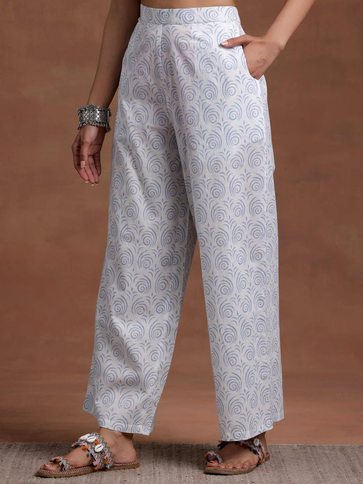 Blue Printed Cotton Straight Suit With Dupatta - Libas