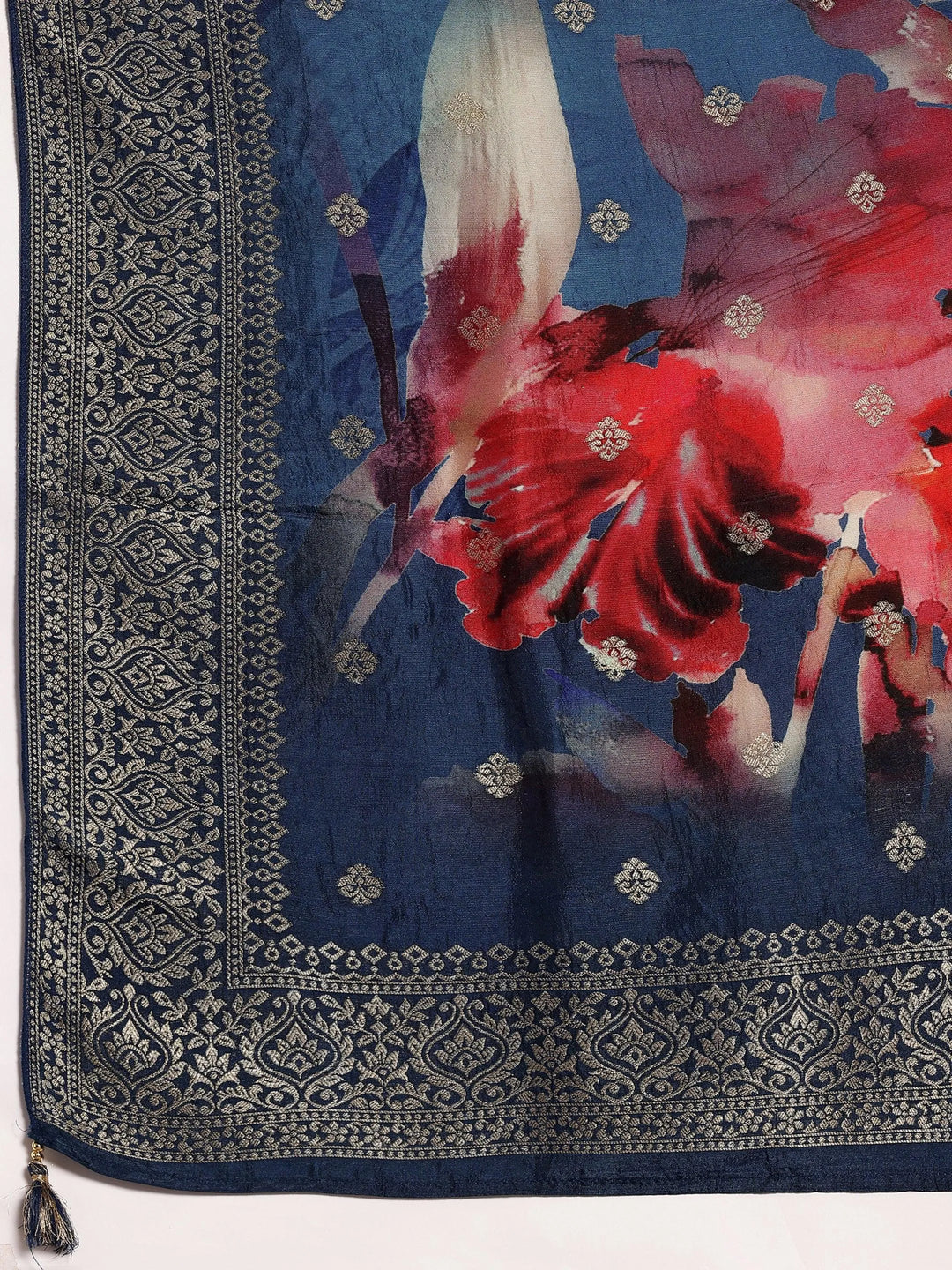 Blue Woven Design Silk Blend Straight Suit With Dupatta - Libas 