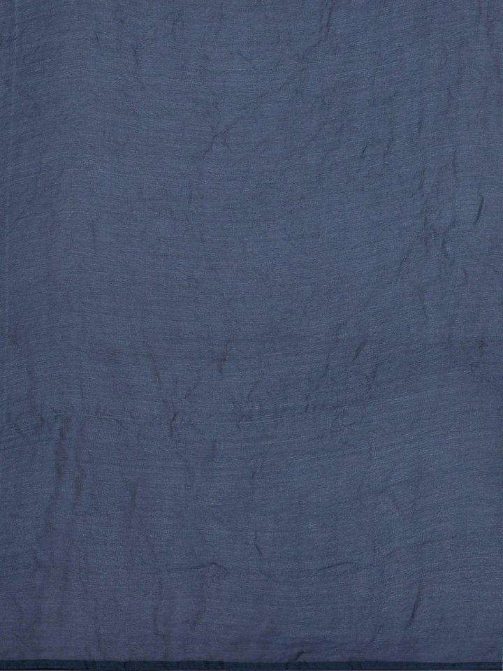 Blue Printed Poly Georgette Saree With Unstitched Blouse Piece - Libas
