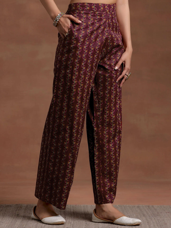 Rust Printed Cotton A-Line Kurta With Palazzos - Libas