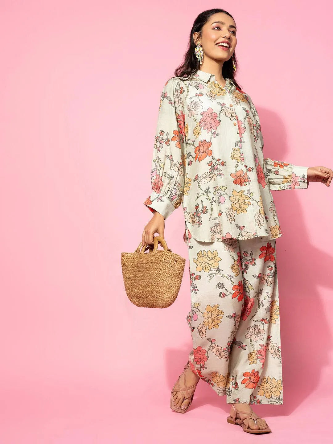 Green Printed Silk Blend Co-Ords - Libas 