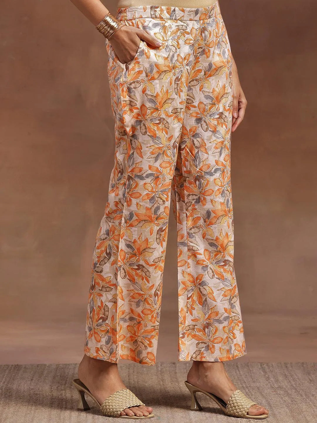 Orange Printed Cotton Blend Co-Ords - Libas 