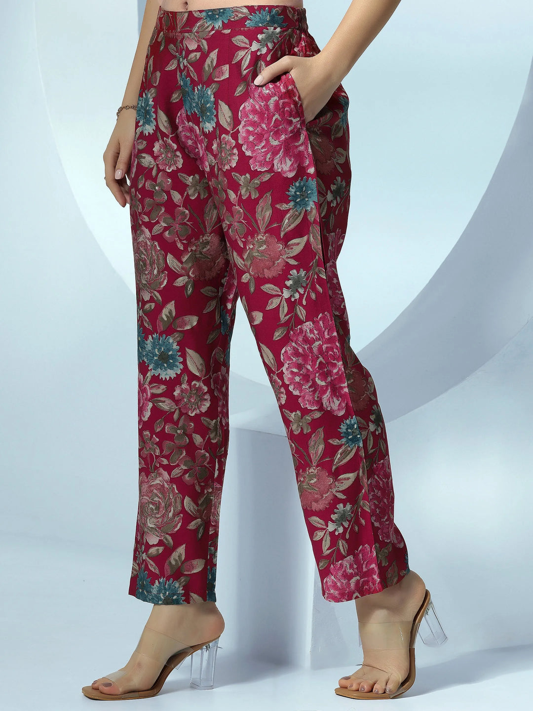  Pink Printed Silk Blend Co-Ords 