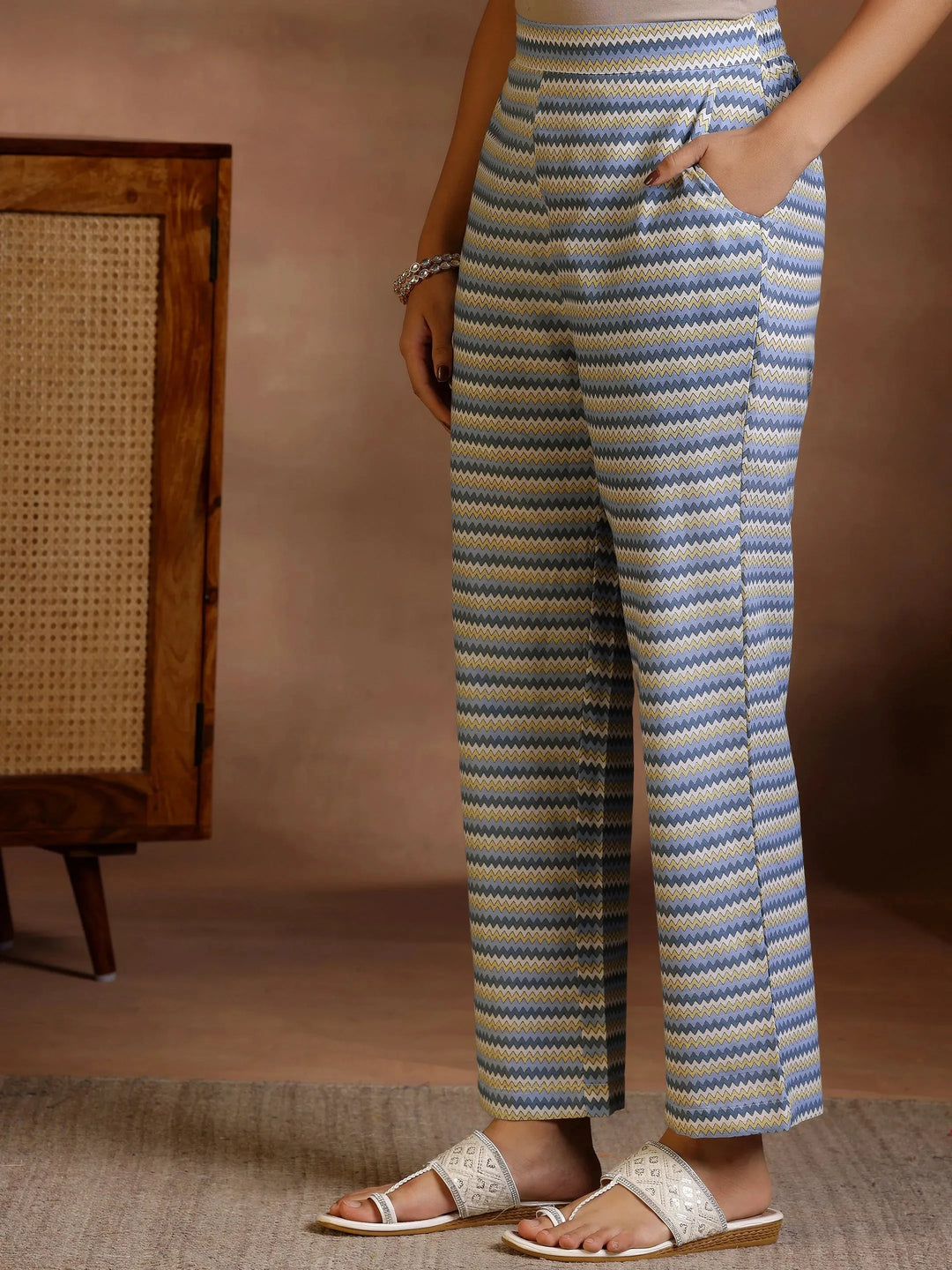  Blue Printed Cotton Straight Kurta Set 