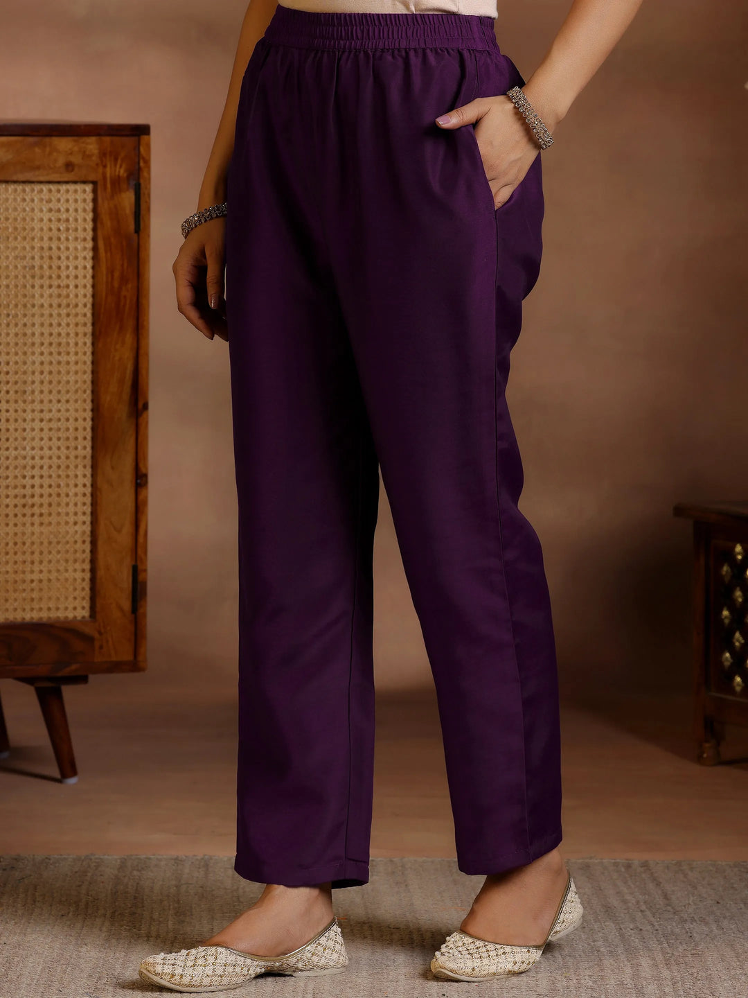  Wine Woven Design Silk Blend Straight Suit With Dupatta 