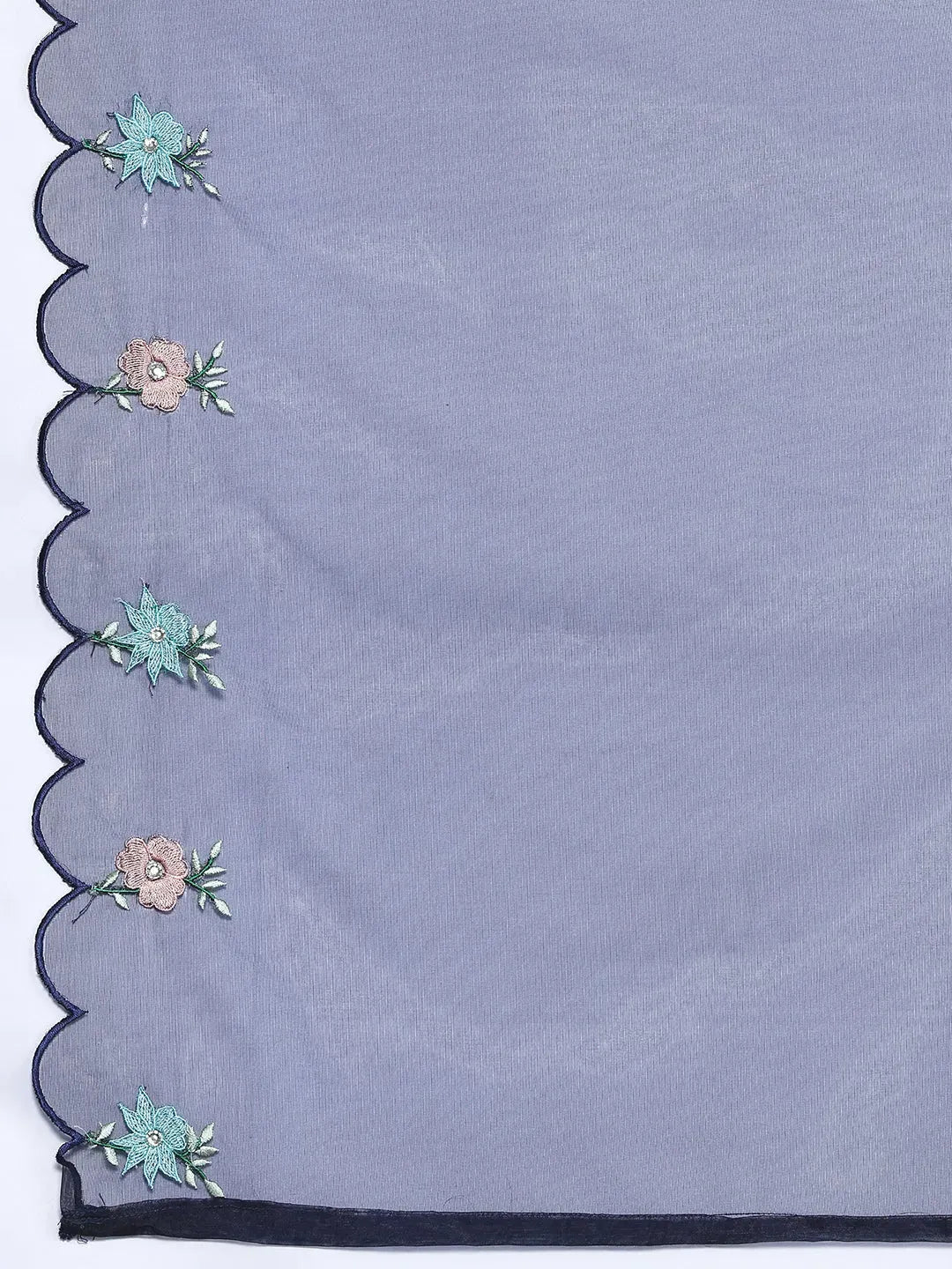  Blue Embroidered Silk Blend Straight Suit With Dupatta 