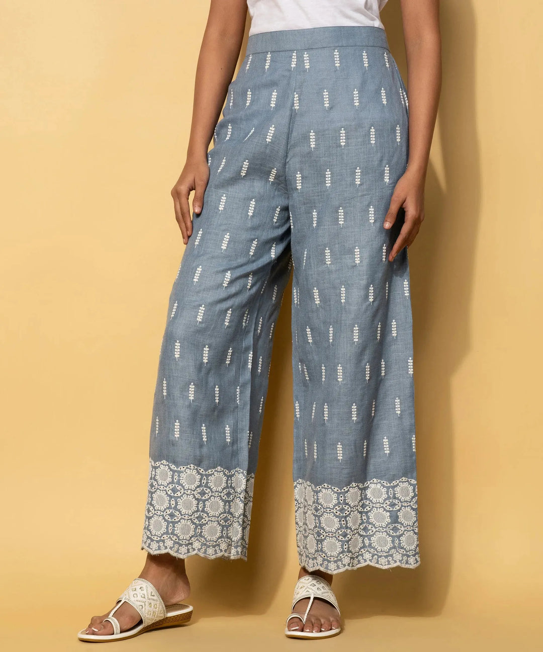  Blue Embroidered Cotton Blend Co-Ords 