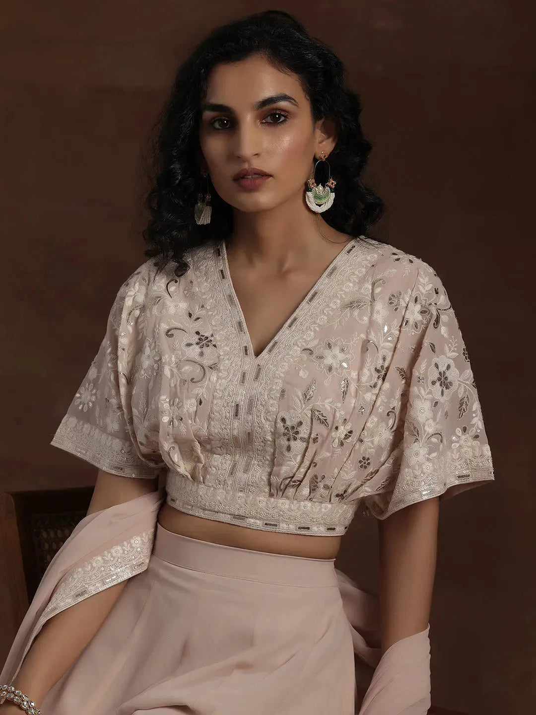  Libas Art Pink Embroidered Georgette 3 Piece Co-Ords 