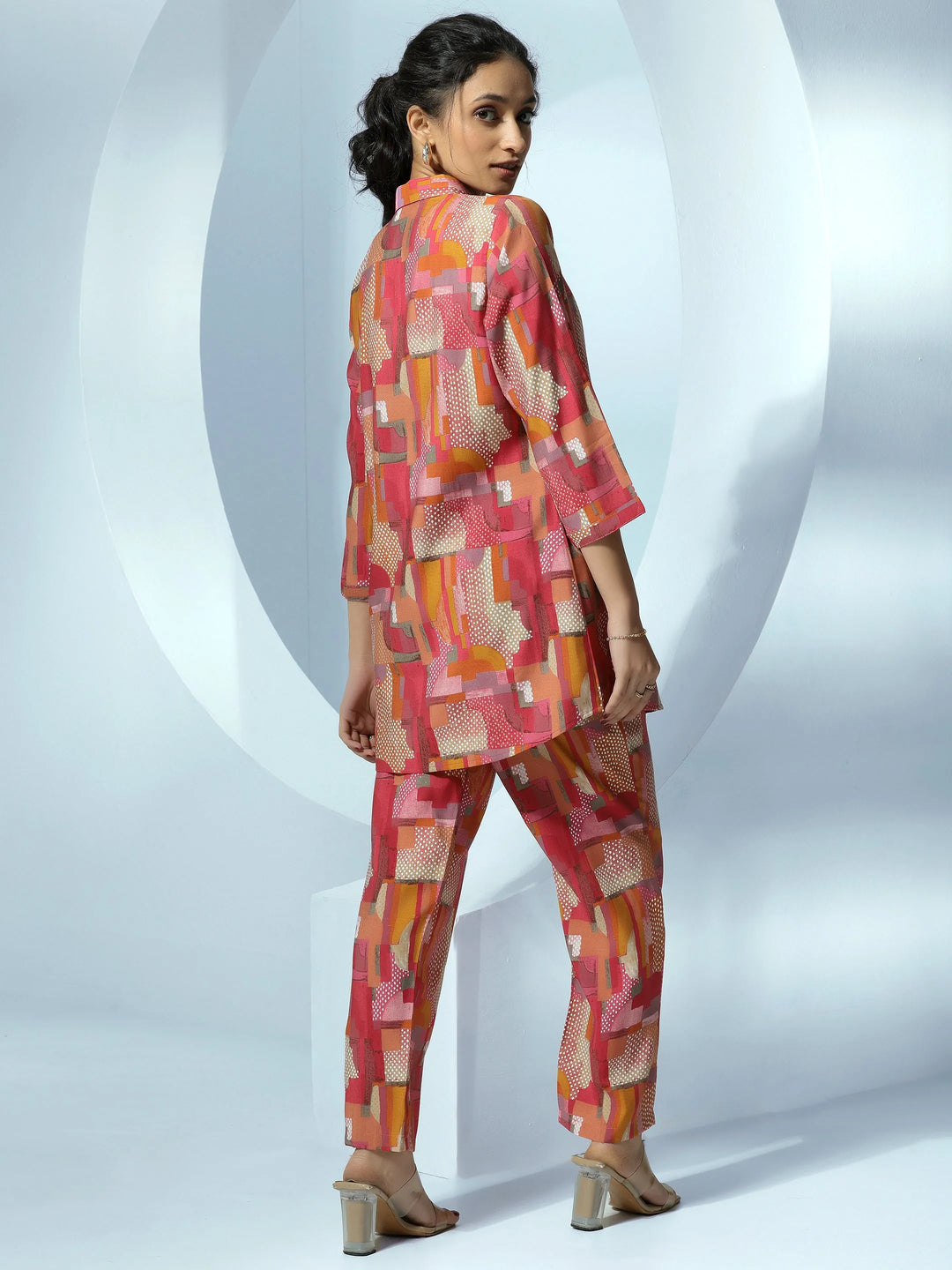  Pink Printed Silk Blend Co-Ords 