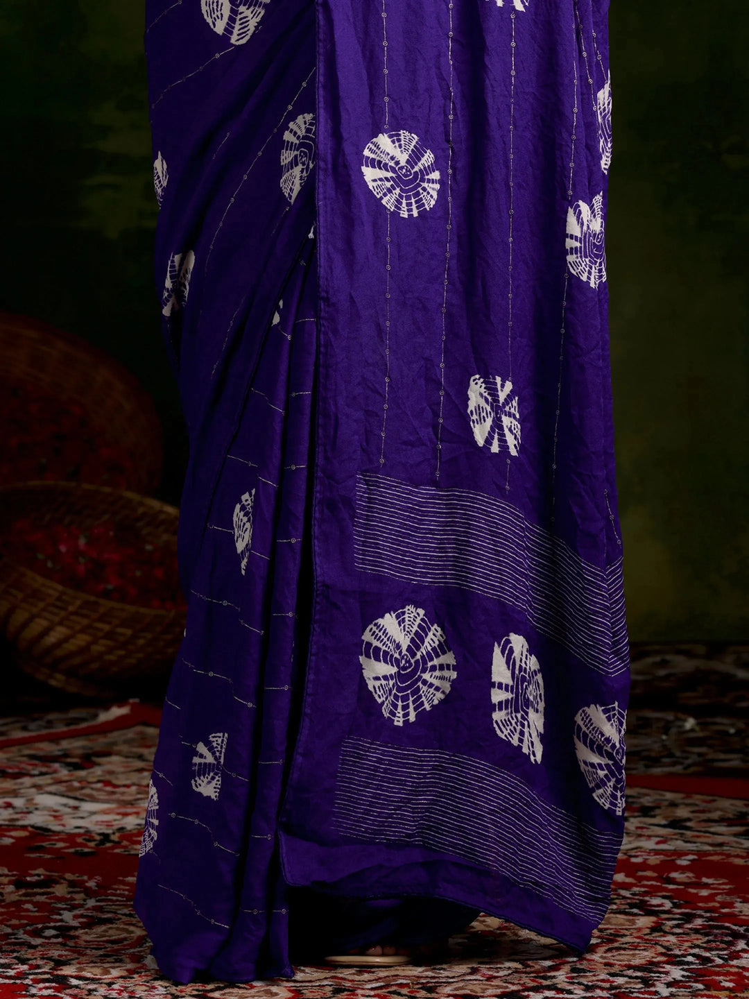  Purple Printed Poly Chiffon Saree With Unstitched Blouse Piece 