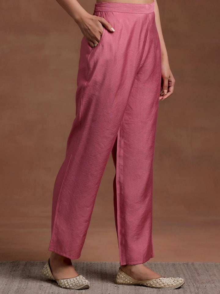 Peach Solid Silk Blend A-Line Kurta With Trousers - Libas