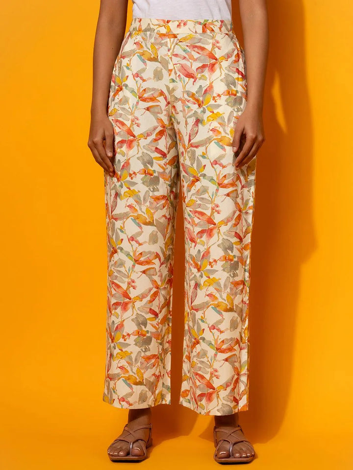 Cream Printed Rayon Co-Ords - Libas