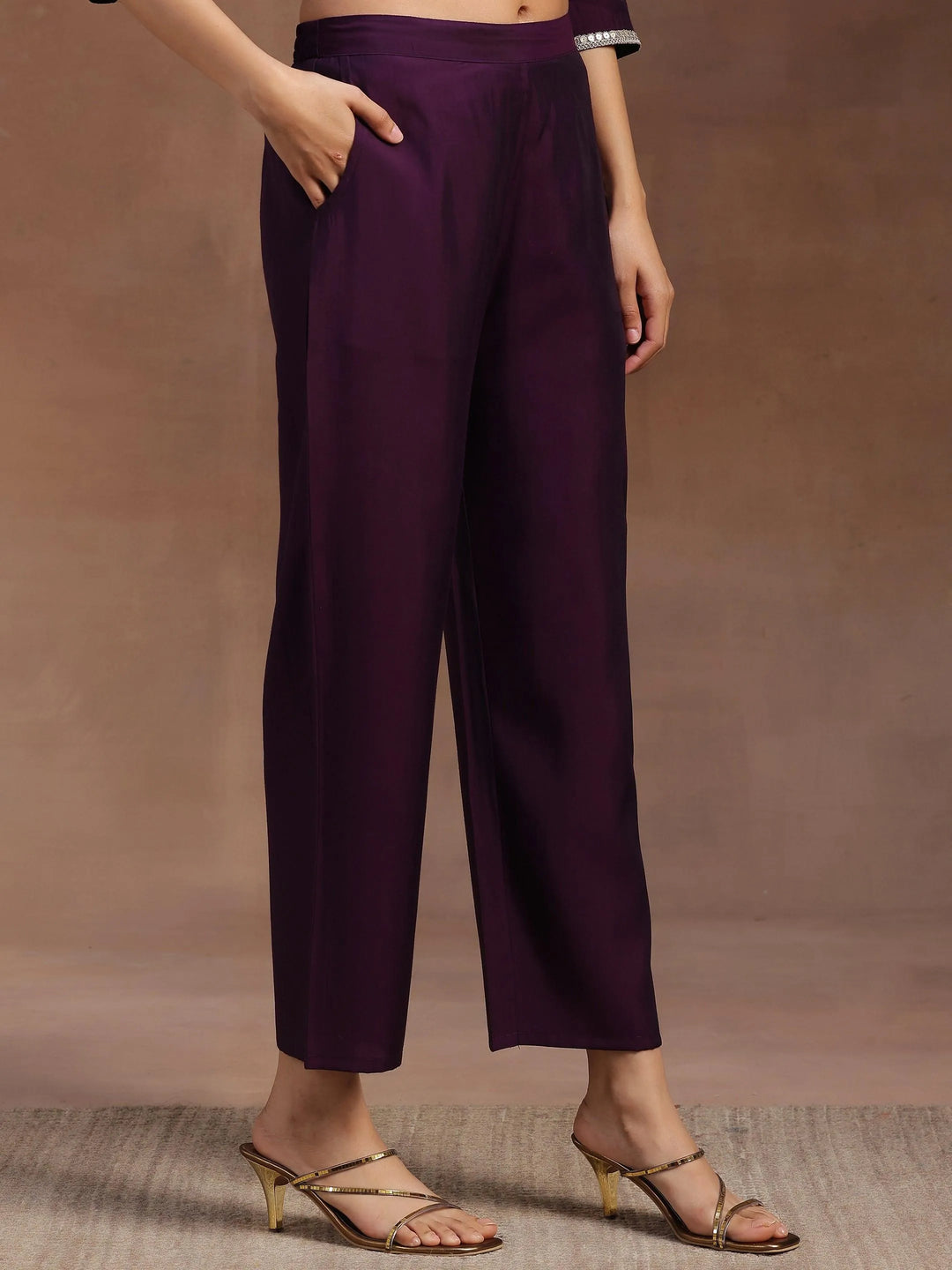 Purple Embroidered Silk Blend Straight Suit With Dupatta - Libas 