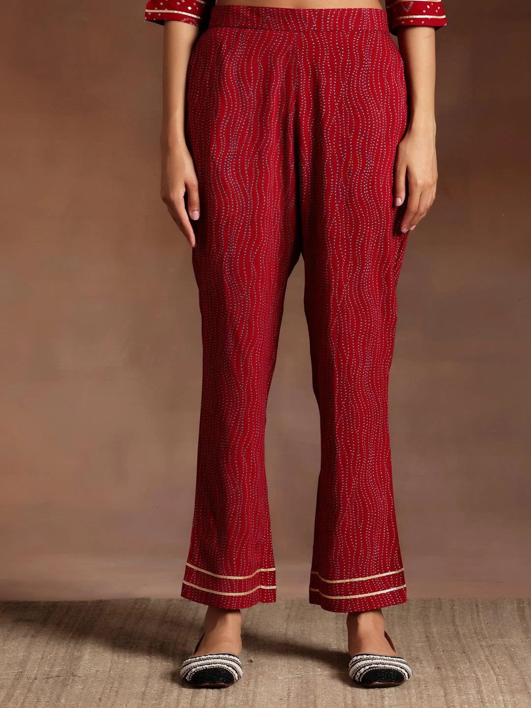Zainab Red Printed Rayon A-Line Kurta With Palazzos & Dupatta - Libas 