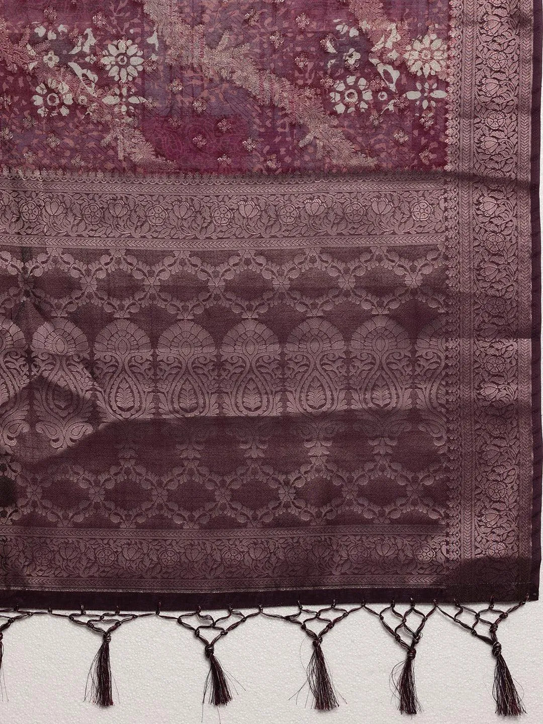 Wine Woven Design Brocade Saree With Unstitched Blouse Piece - Libas 