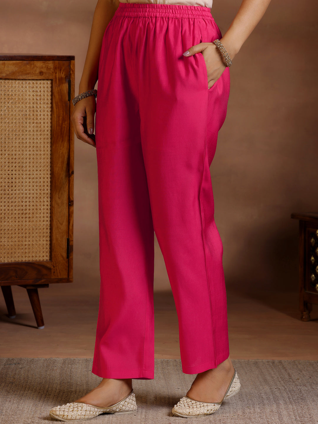  Pink Yoke Design Silk Blend Straight Suit Set With Dupatta 