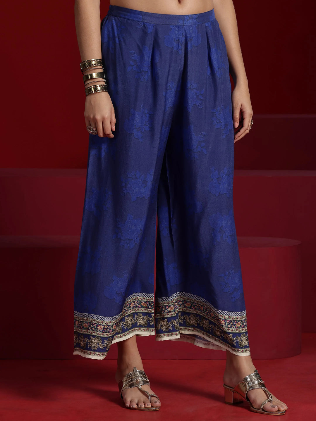  Libas Art Blue Printed Silk Blend Kaftan With Palazzos 