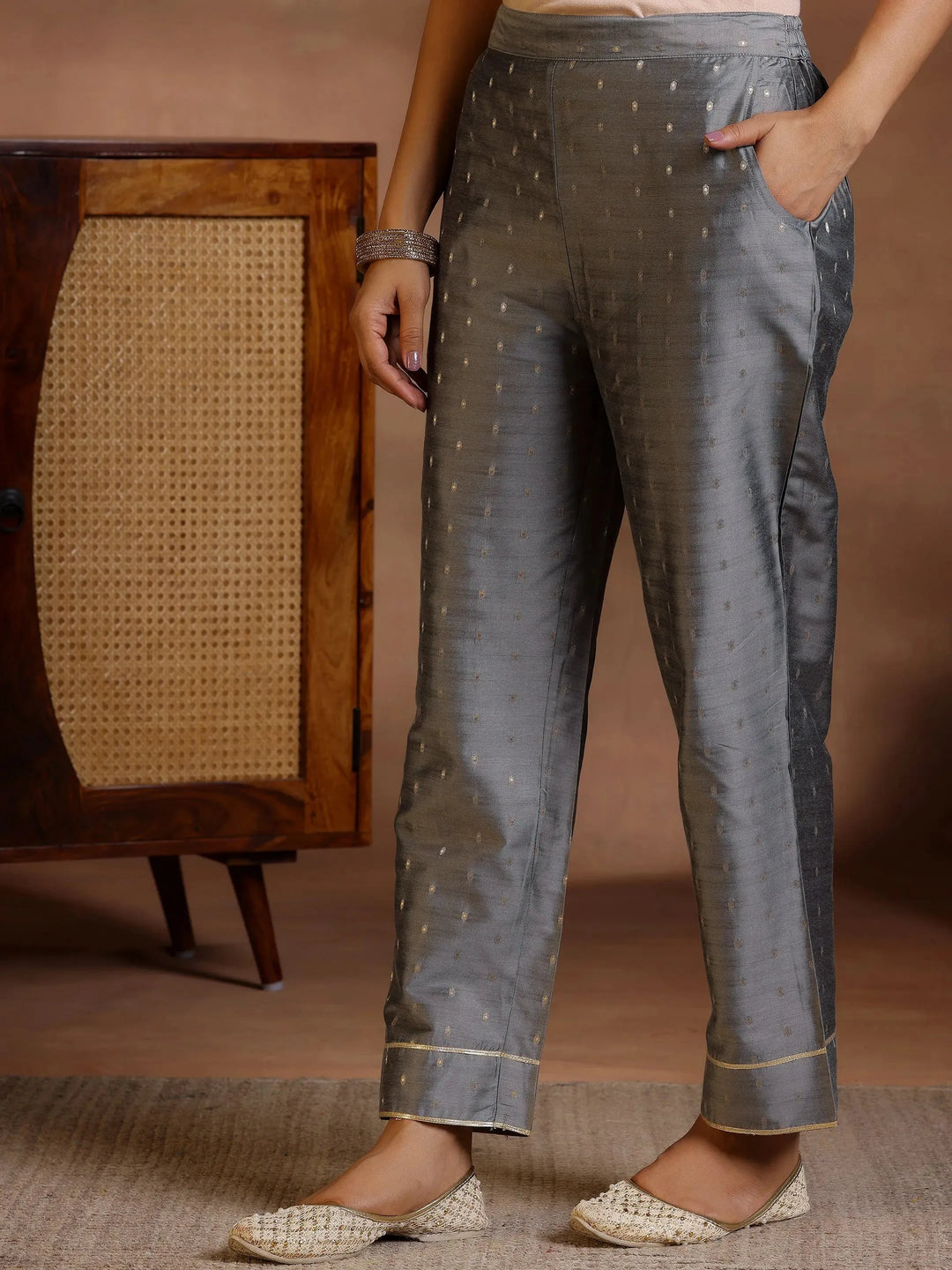  Grey Yoke Design Silk Blend Straight Suits With Dupatta 