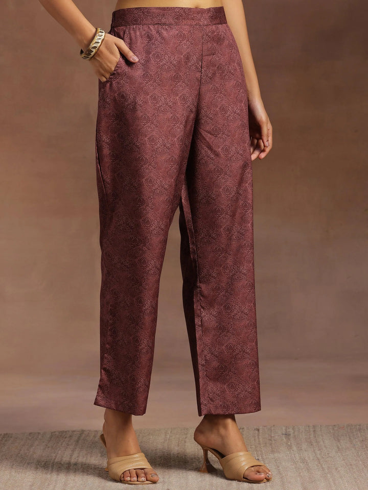 Brown Printed Poly Crepe Straight Kurta With Trousers - Libas