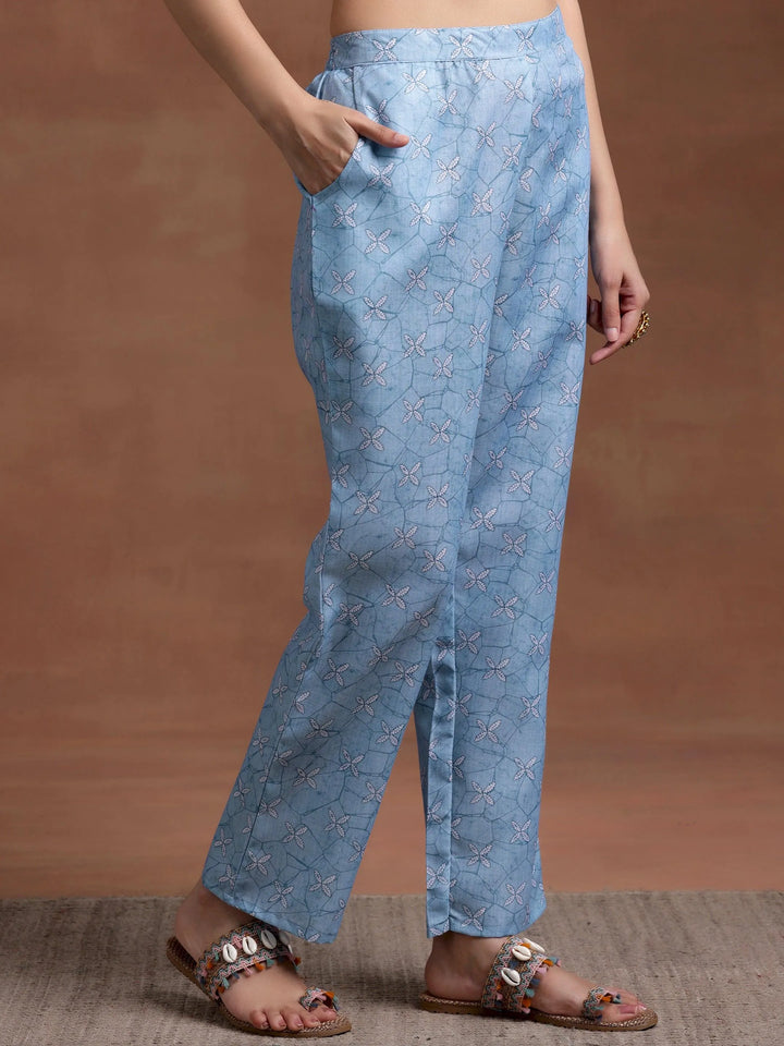 Blue Yoke Design Cotton Straight Suit With Dupatta - Libas