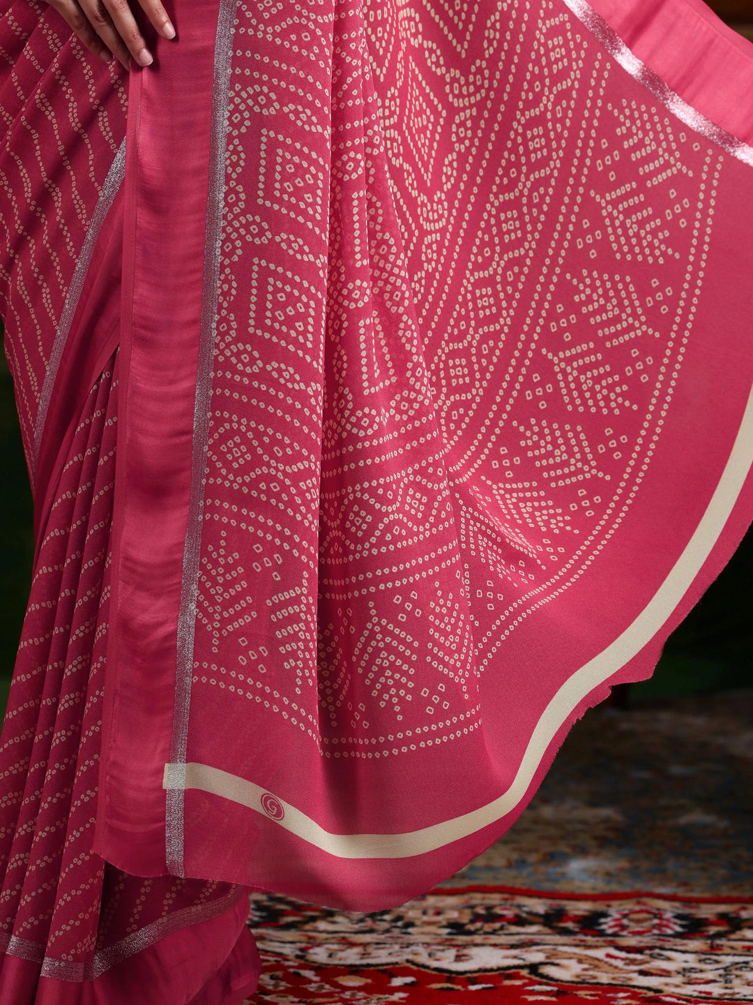 Coral Printed Satin Saree With Unstitched Blouse Piece - Libas 