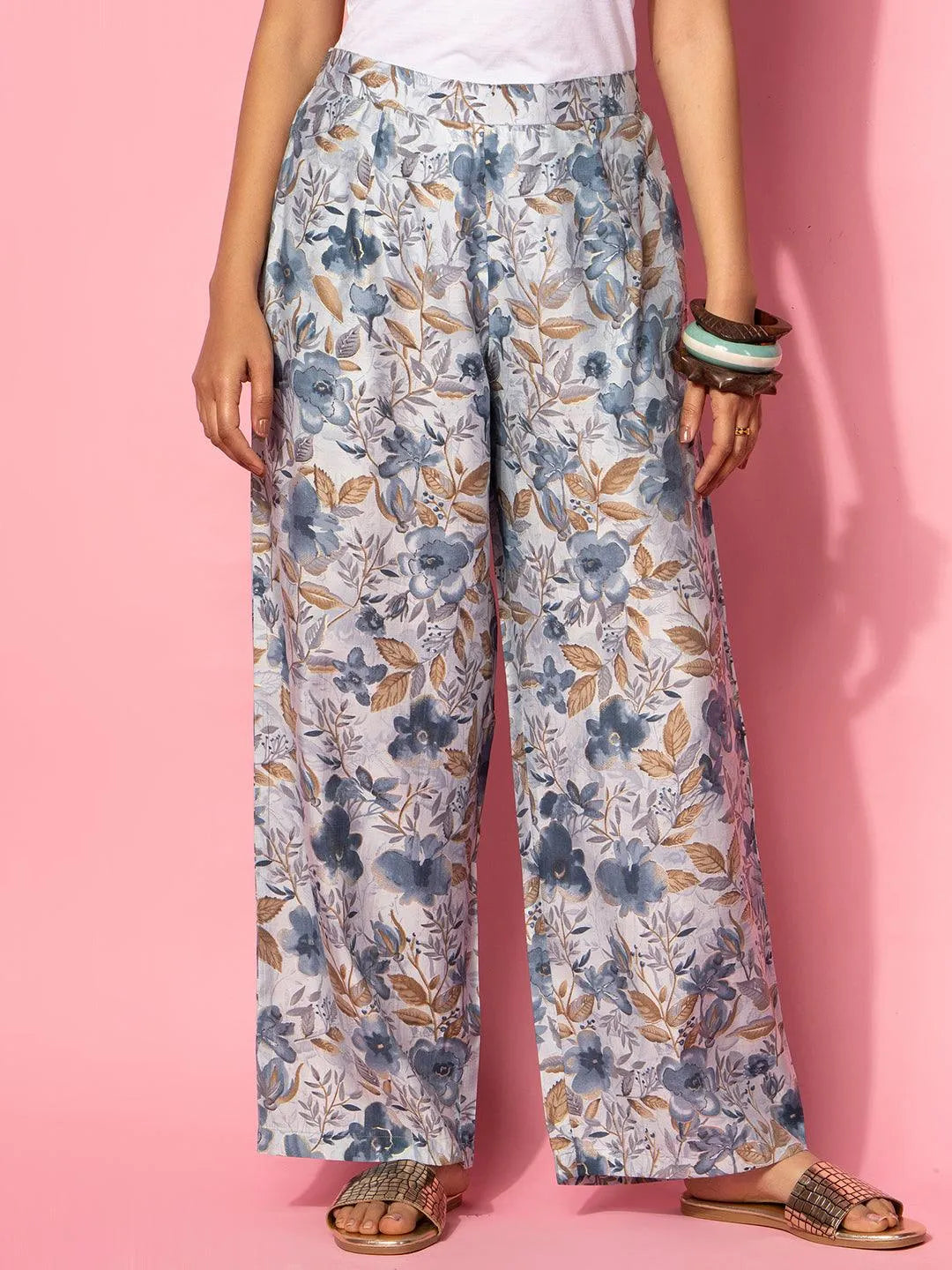 Grey Printed Silk Blend Co-Ords - Libas 