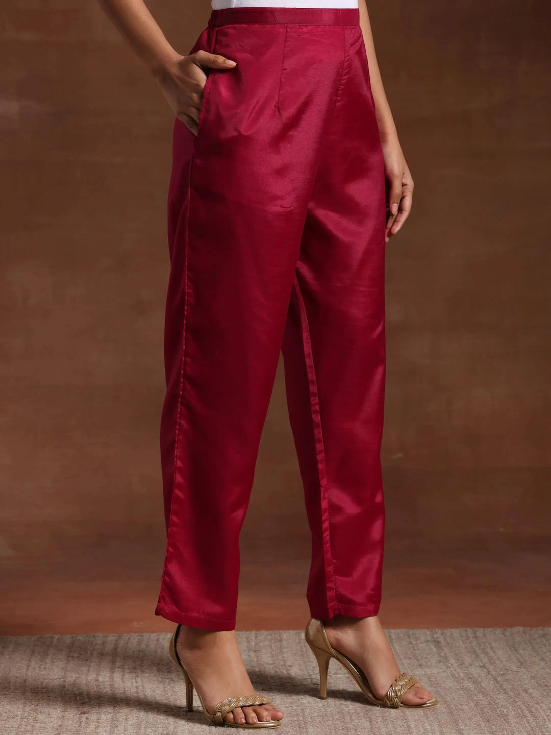  Pink Self Design Silk Blend Straight Suit With Dupatta 