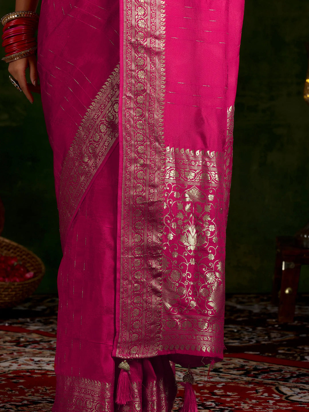  Pink Woven Design Silk Blend Saree With Unstitched Blouse Piece 