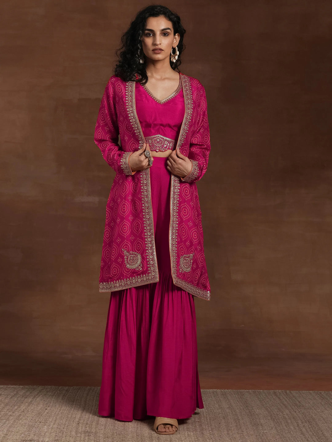  Pink Embroidered Silk Blend Co-Ords 