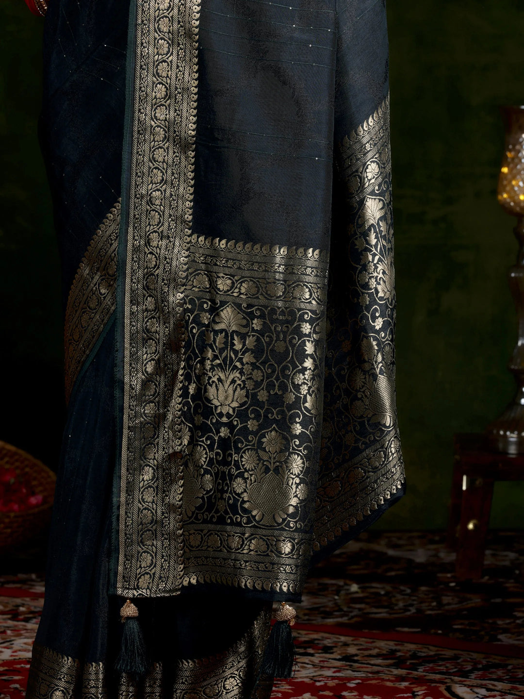  Teal Woven Design Silk Blend Saree With Unstitched Blouse Piece 