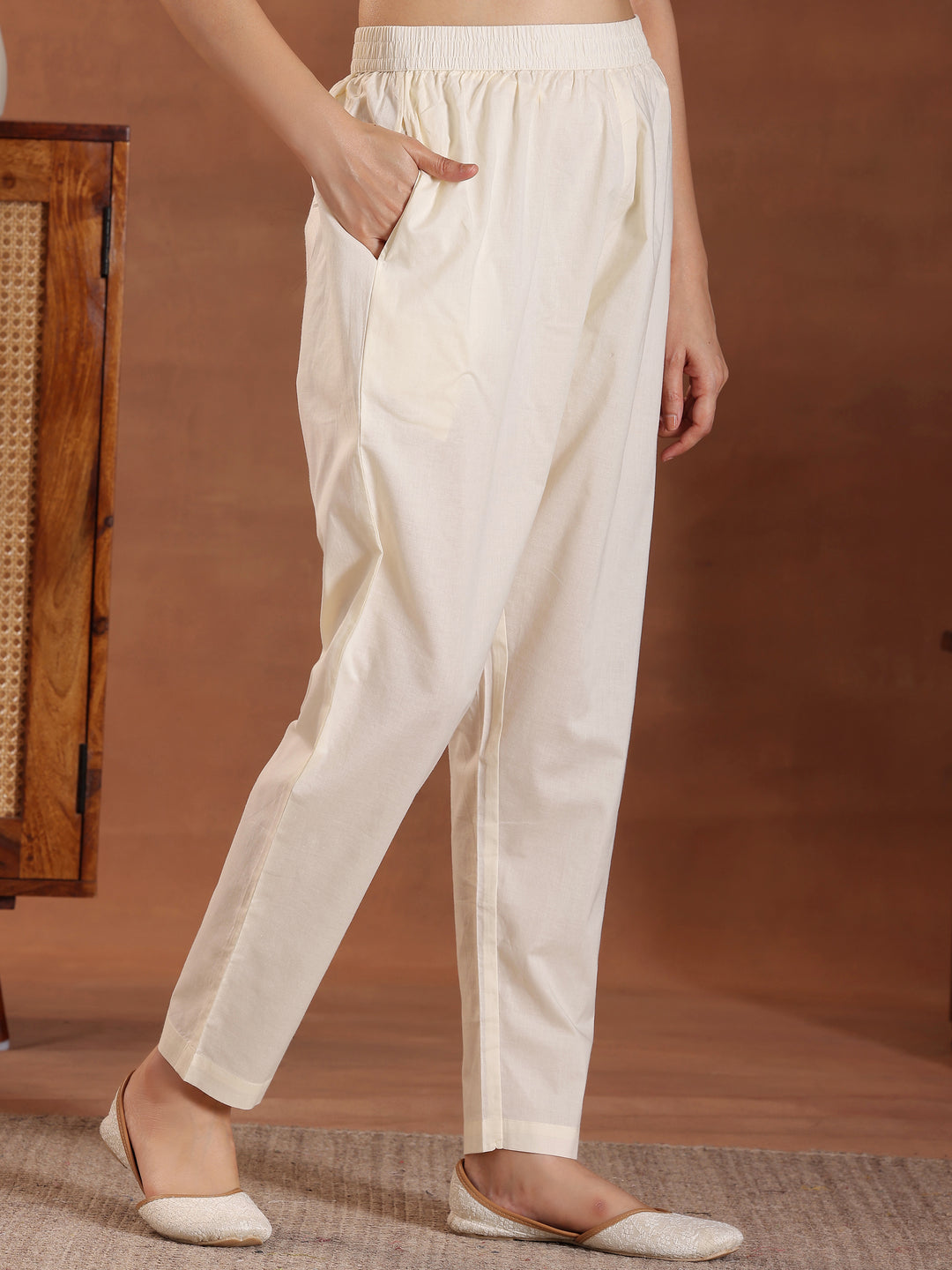  Off White Embroidered Cotton Straight Suit With Dupatta 
