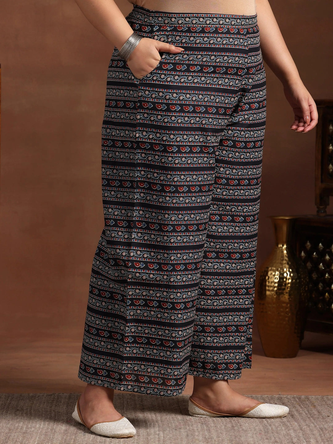 Plus Size Black Printed Cotton Straight Suit With Dupatta - Libas 